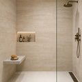 Classico 18x36 Vein Cut Travertine Honed Unfilled Tile — Bathroom shower wall