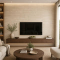 Classico 18x36 Vein Cut Travertine Honed Unfilled Tile — Living Room feature wall