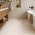Classico 5/8x5/8 12x12 Sheet Natural Travertine Mosaic — Bathroom floor