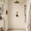 Classico 5/8x5/8 12x12 Sheet Natural Travertine Mosaic — Bathroom shower wall