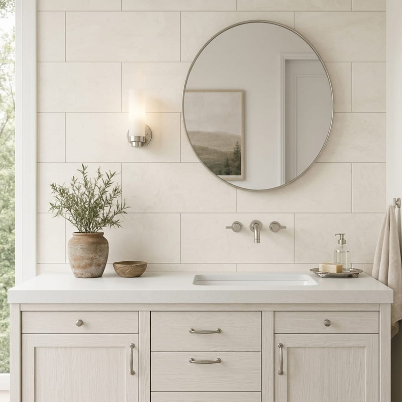 Cloudy Limestone 12x24 Brushed Tile — Bathroom vanity wall