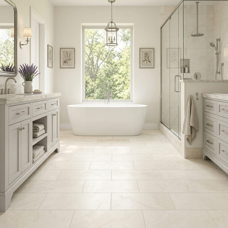 Cloudy Limestone 12x24 Brushed Tile — Primary Bath floor