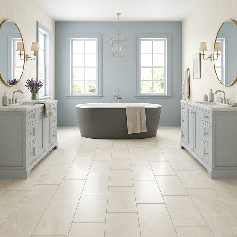 Cloudy Limestone 12x24 Honed Tile — Bathroom floor