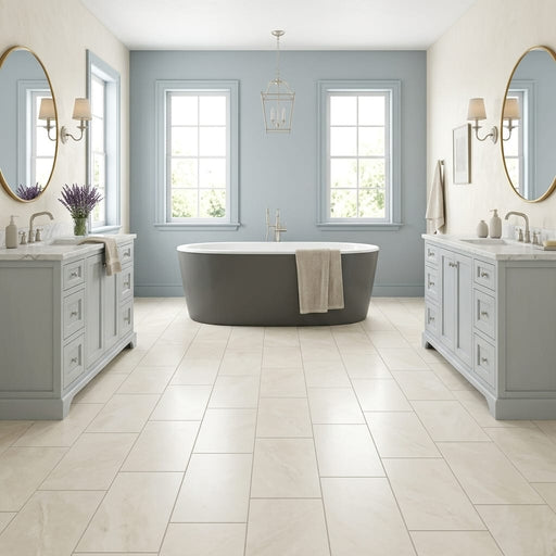 Cloudy Limestone 12x24 Honed Tile — Bathroom floor