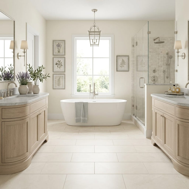 Cloudy Limestone 12x24 Honed Tile — Primary Bath floor