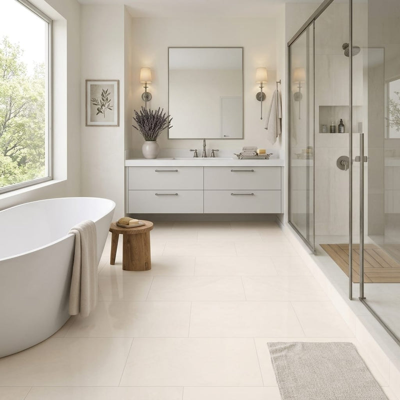 Cloudy Limestone 18x36 Brushed Tile — Primary Bath floor