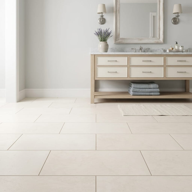 Cloudy Limestone 18x36 Honed Tile — Primary Bath floor