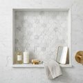 Completa Bianco Venatino 2x2 Hexagon Multi Finish Marble Mosaic — Bathroom niche