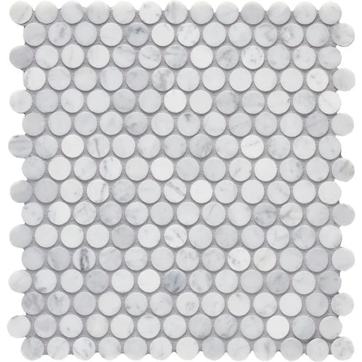 Completa Bianco Venatino Honed 3/4 Penny Round Marble Mosaic