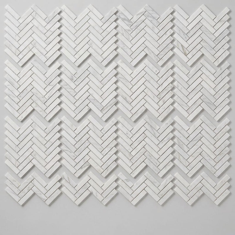 Completa Calacatta Gris 1x4 Herringbone Honed Marble Mosaic close-up