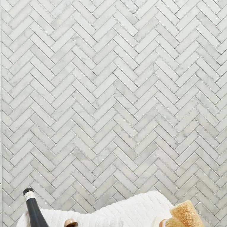 Completa Calacatta Gris 1x4 Herringbone Honed Marble Mosaic