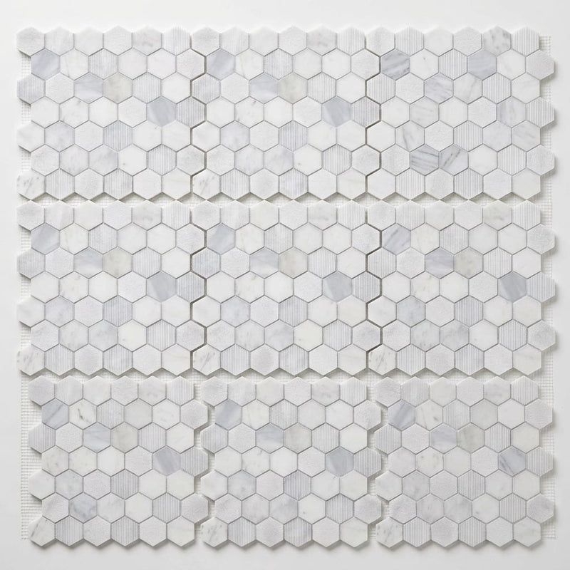 Completa Calacatta Gris 2x2 Hexagon Multi Finish Marble Mosaic close-up