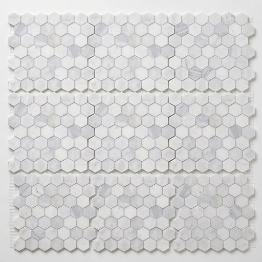 Completa Calacatta Gris 2x2 Hexagon Multi Finish Marble Mosaic close-up