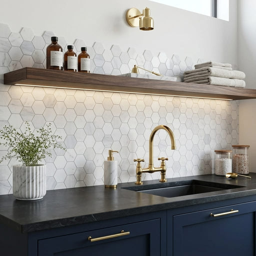 Completa Calacatta Gris 2x2 Hexagon Multi Finish Marble Mosaic — Kitchen backsplash
