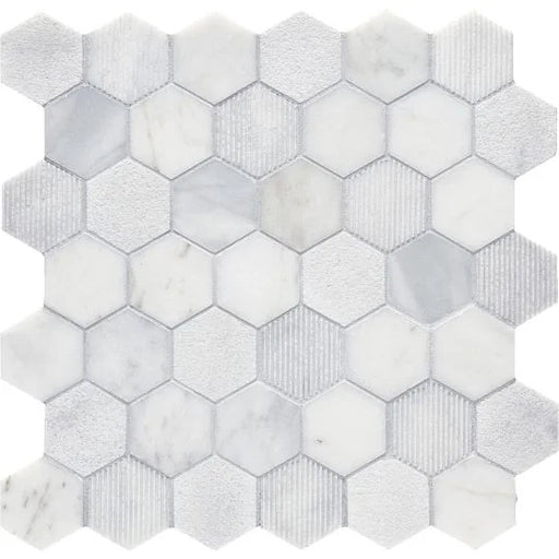 Completa Calacatta Gris 2x2 Hexagon Multi Finish Marble Mosaic