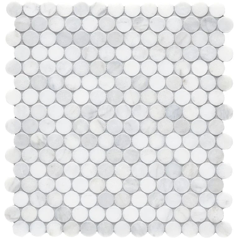 Completa Marble Series Calacatta Gris 3/4 Penny Round Honed Marble Mosaic