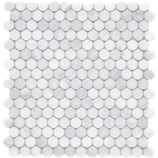 Completa Marble Series Calacatta Gris 3/4 Penny Round Honed Marble Mosaic