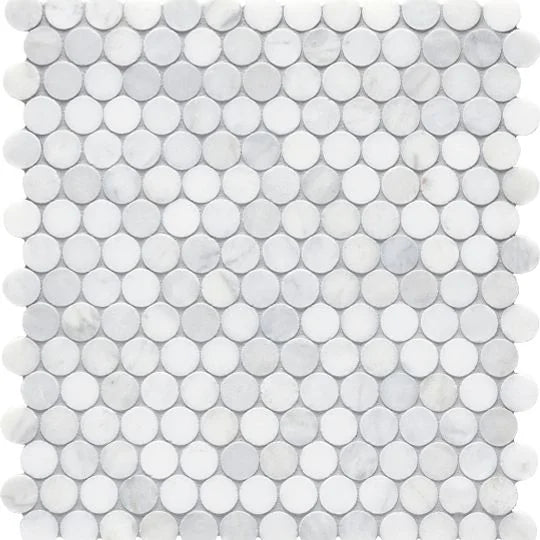 Completa Marble Series Calacatta Gris 3/4 Penny Round Honed Marble Mosaic