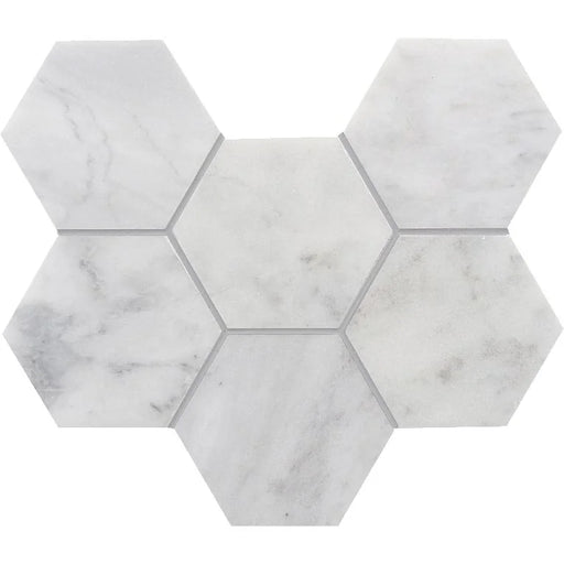 Completa Calacatta Gris Honed 4 Inch Hexagon Mesh Marble Mosaic