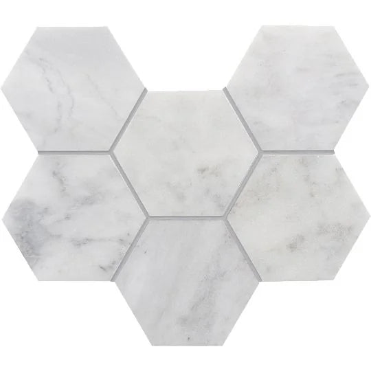 Completa Calacatta Gris Honed 4 Inch Hexagon Mesh Marble Mosaic