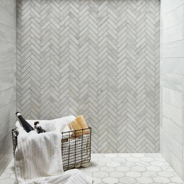 Completa Calacatta Gris 1x4 Herringbone Honed Marble Mosaic