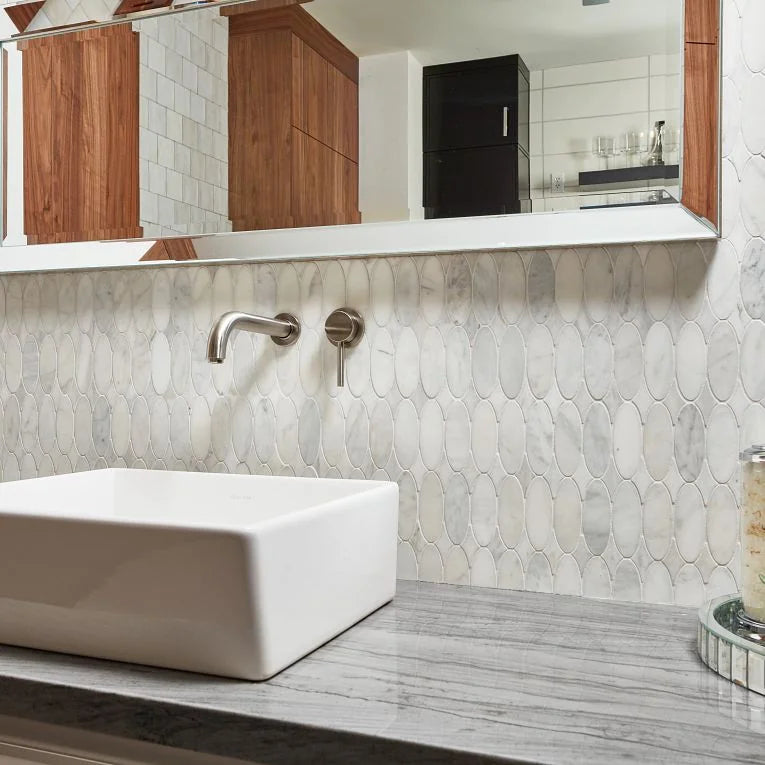 Completa Calacatta Gris Honed Oval Mesh Marble Mosaic