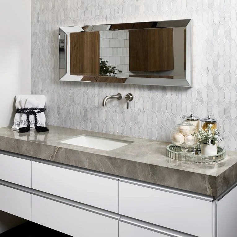 Completa Calacatta Gris Honed Oval Mesh Marble Mosaic