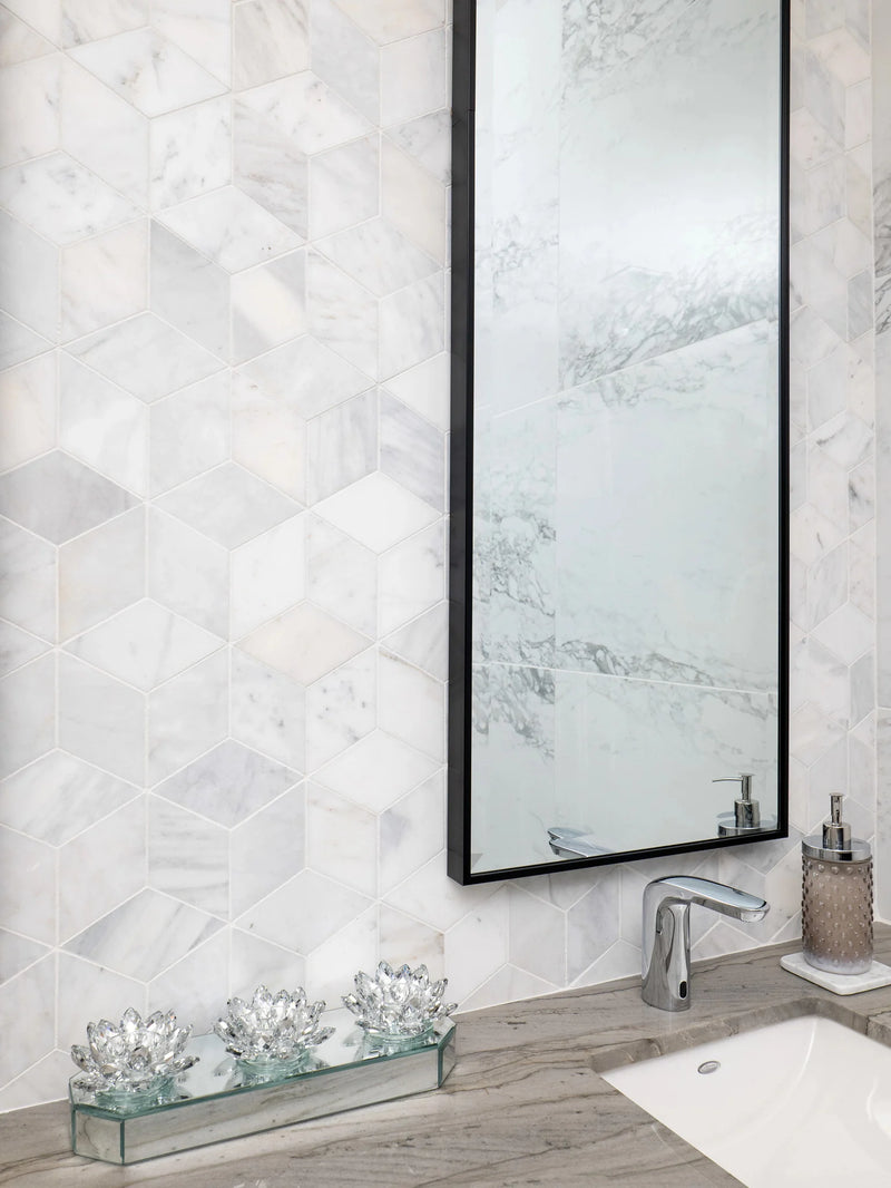 Completa Marble Series Calacatta Gris Rhomboid Honed Marble Mosaic