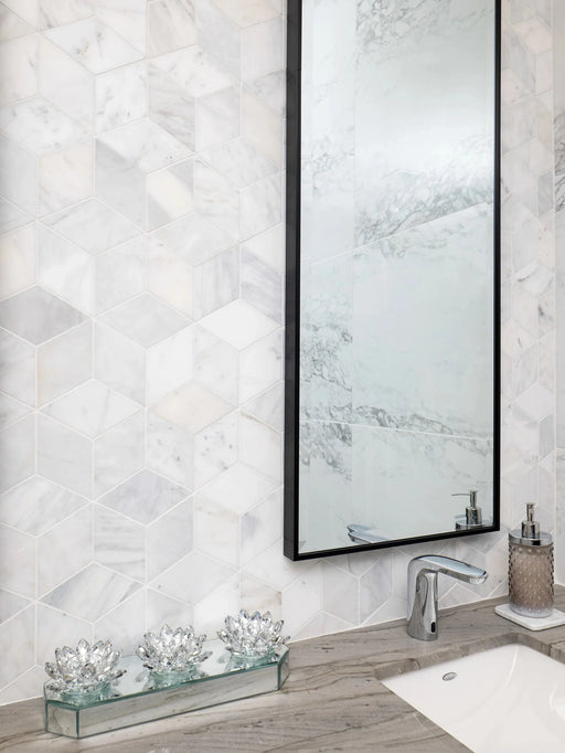 Completa Marble Series Calacatta Gris Rhomboid Honed Marble Mosaic