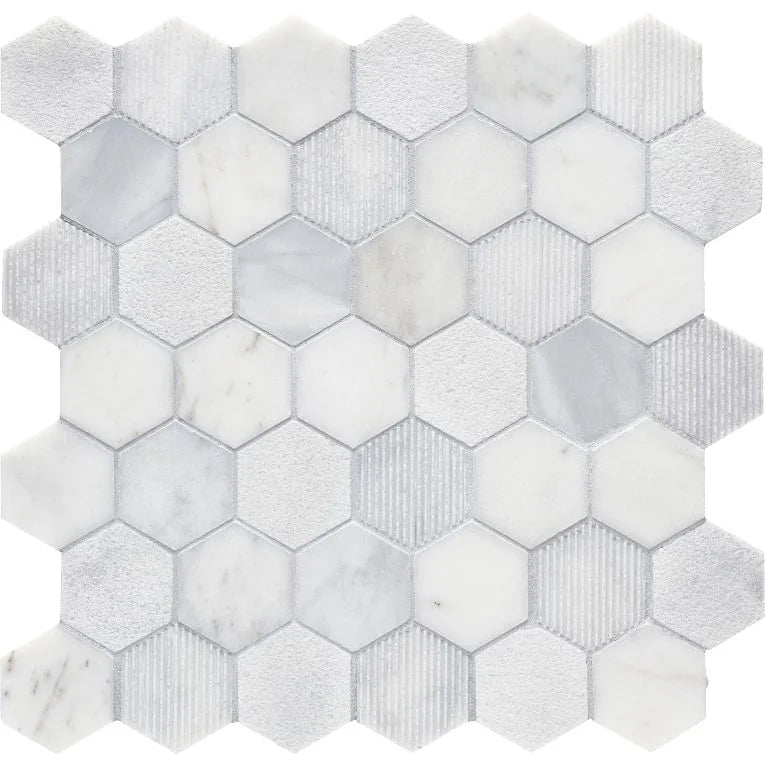 Completa Calacatta Gris 2x2 Hexagon Multi Finish Marble Mosaic