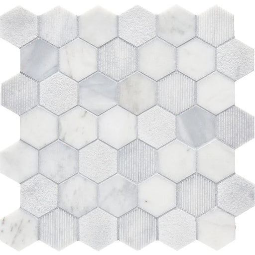 Completa Calacatta Gris 2x2 Hexagon Multi Finish Marble Mosaic