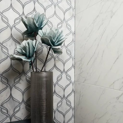 Completa Marble Series Calacatta Gris Ribbon Honed Marble Mosaic