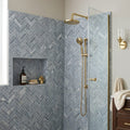 Completa D Blue 1x4 Herringbone Honed Marble Mosaic — Bathroom shower wall