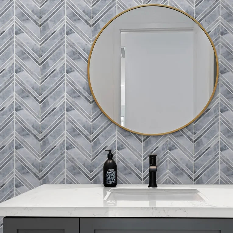 Completa D Blue Chevron Honed Marble Mosaic