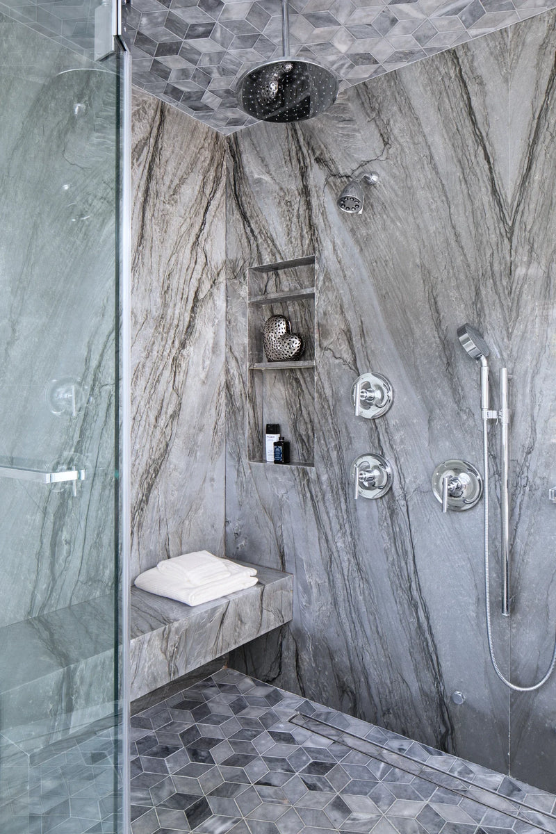 Completa Series D Blue Feather Honed Marble Mosaic