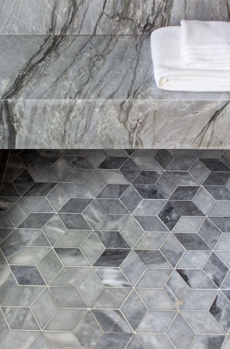 Completa Marble Series D Blue 2x2 Hexagon Multi Finish Marble Mosaic