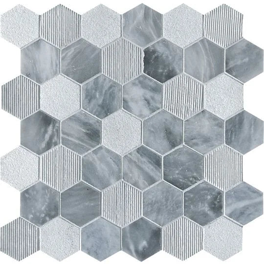 Completa Marble Series D Blue 2x2 Hexagon Multi Finish Marble Mosaic