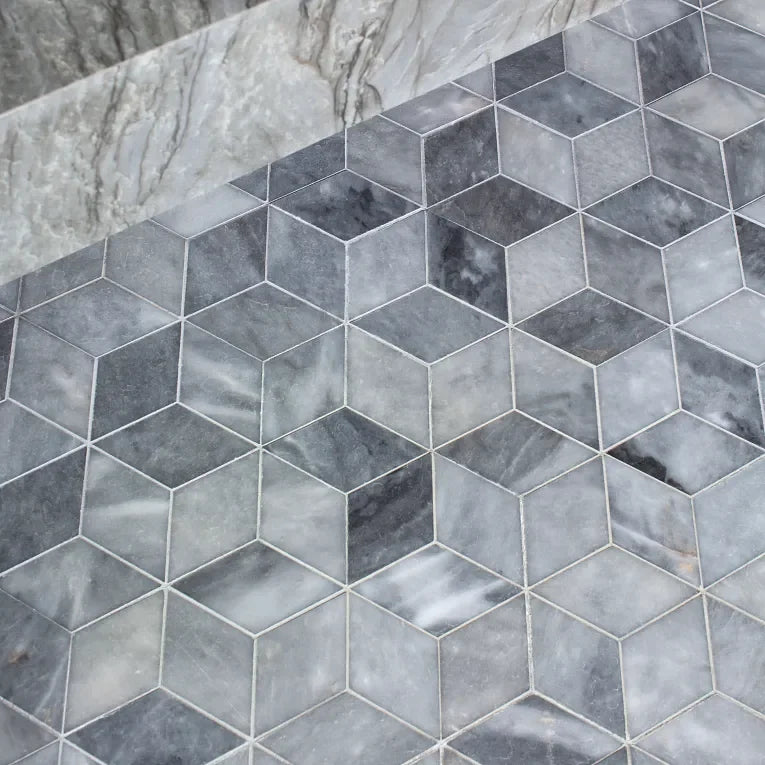 Completa Marble Series D Blue Rhomboid Honed Marble Mosaic