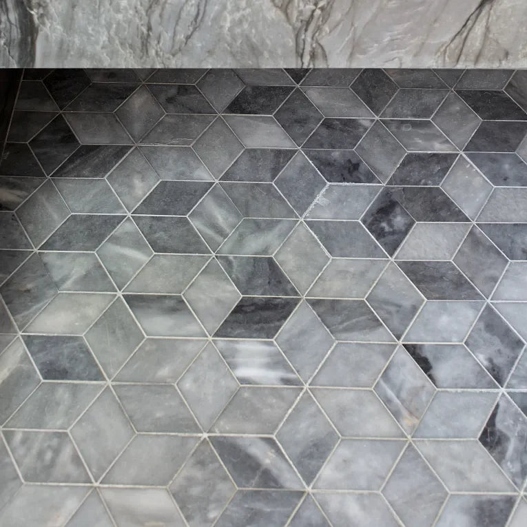 Completa Marble Series D Blue Rhomboid Honed Marble Mosaic