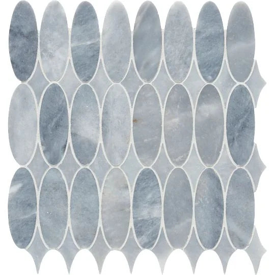 Completa Series D Blue Oval Honed Marble Mosaic