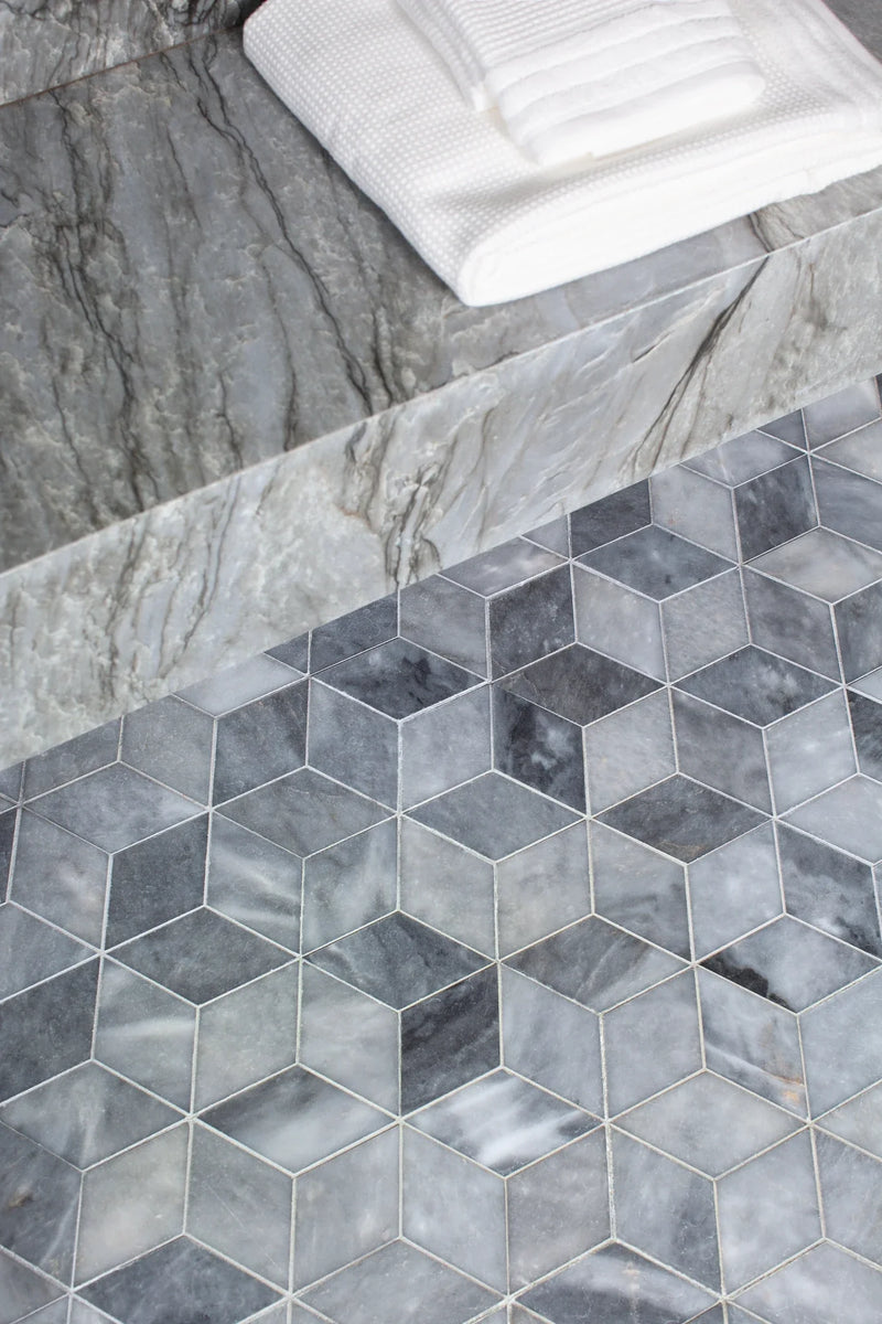 Completa Series D Blue Ellipse Honed Marble Mosaic