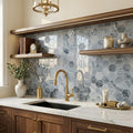 Completa Marble Series D Blue 2x2 Hexagon Multi Finish Marble Mosaic — Kitchen backsplash