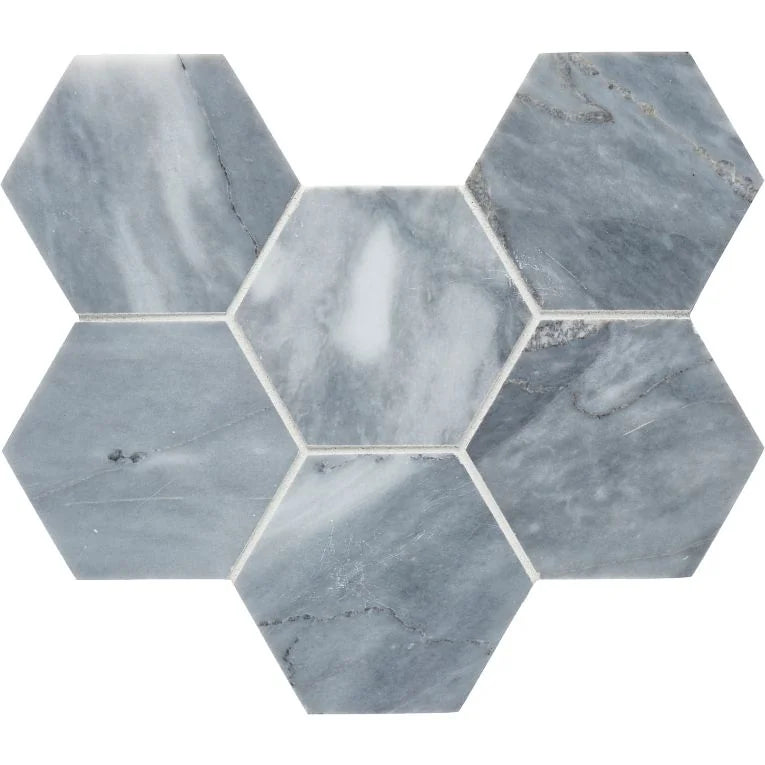 Completa Marble Series D Blue 2x2 Hexagon Multi Finish Marble Mosaic