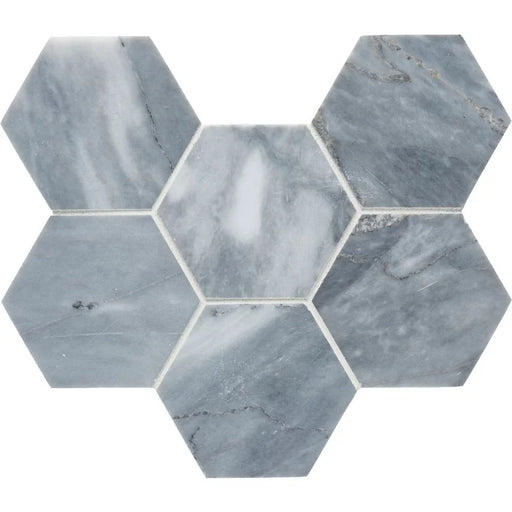 Completa Series D Blue 4 Inch Hexagon Honed Marble Mosaic