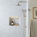 Completa Marble Series Sky Blue 1x4 Herringbone Honed Marble Mosaic — Bathroom shower wall