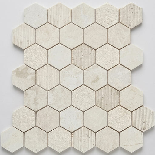 Completa Marble Series Terra Nova 2x2 Hexagon Multi Finish Marble Mosaic close-up