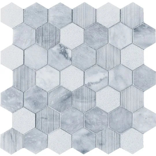 Completa Marble Series Sky Blue 2x2 Hexagon Multi Finish Marble Mosaic