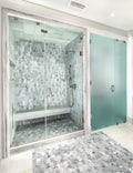 Completa Marble Series Sky Blue Penny Round 3/4 Mesh Honed Marble Mosaic