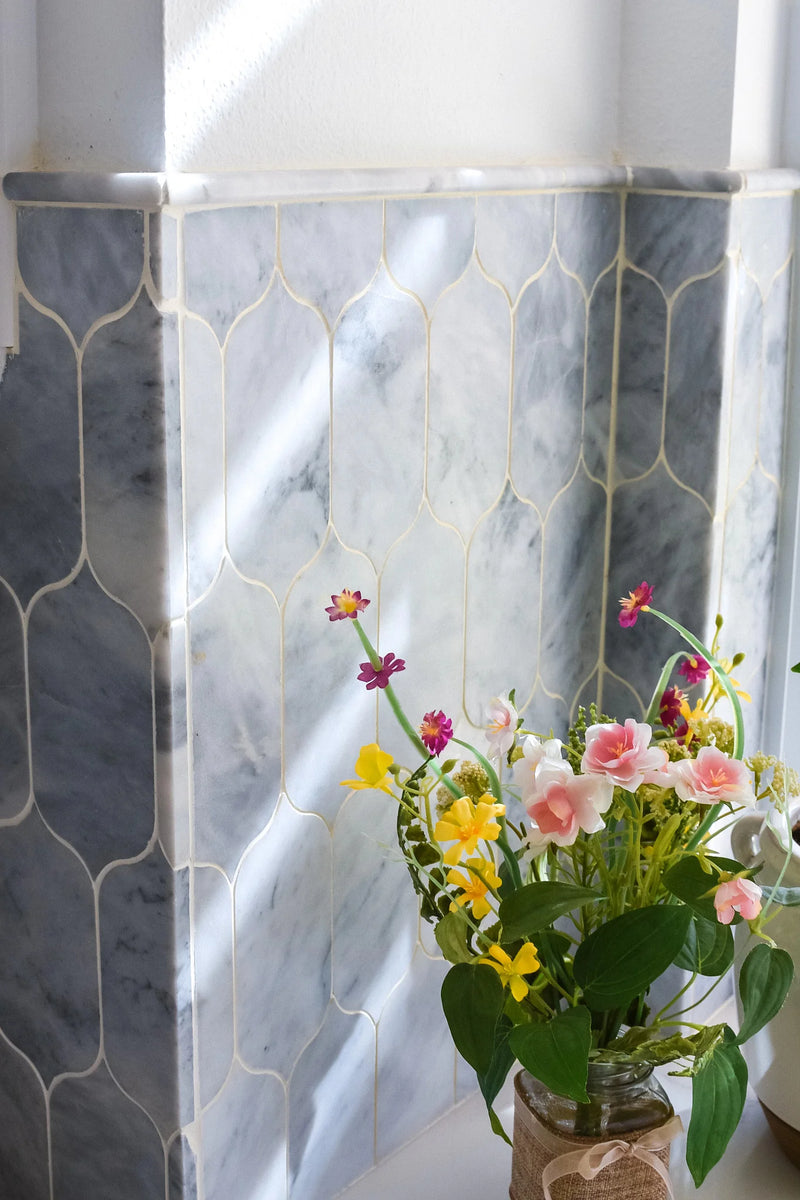 Completa Marble Series Sky Blue Lotus Mesh Honed Marble Mosaic