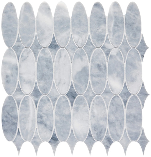 Completa Marble Series Sky Blue Oval Mesh Honed Marble Mosaic
